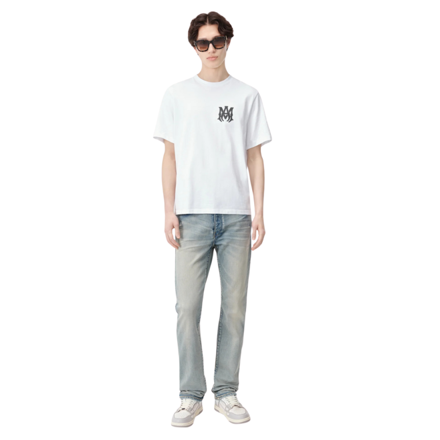 Jeans AMIRI Slim denim coton bleu clair délavé