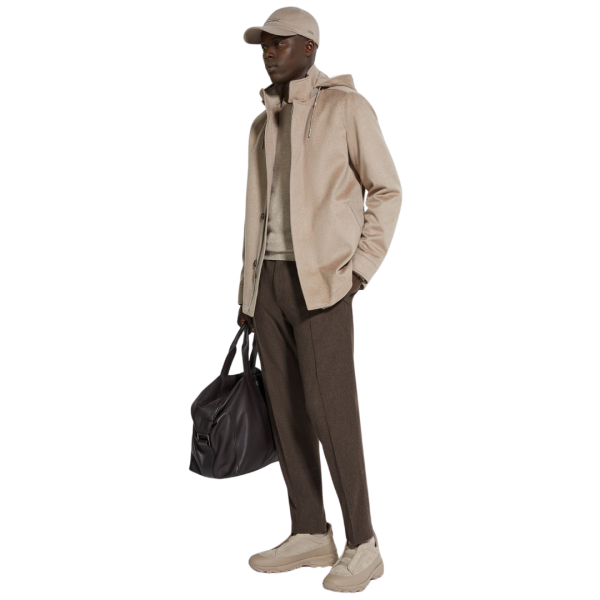 Veste droite ZEGNA Cima à capuche cachemire beige