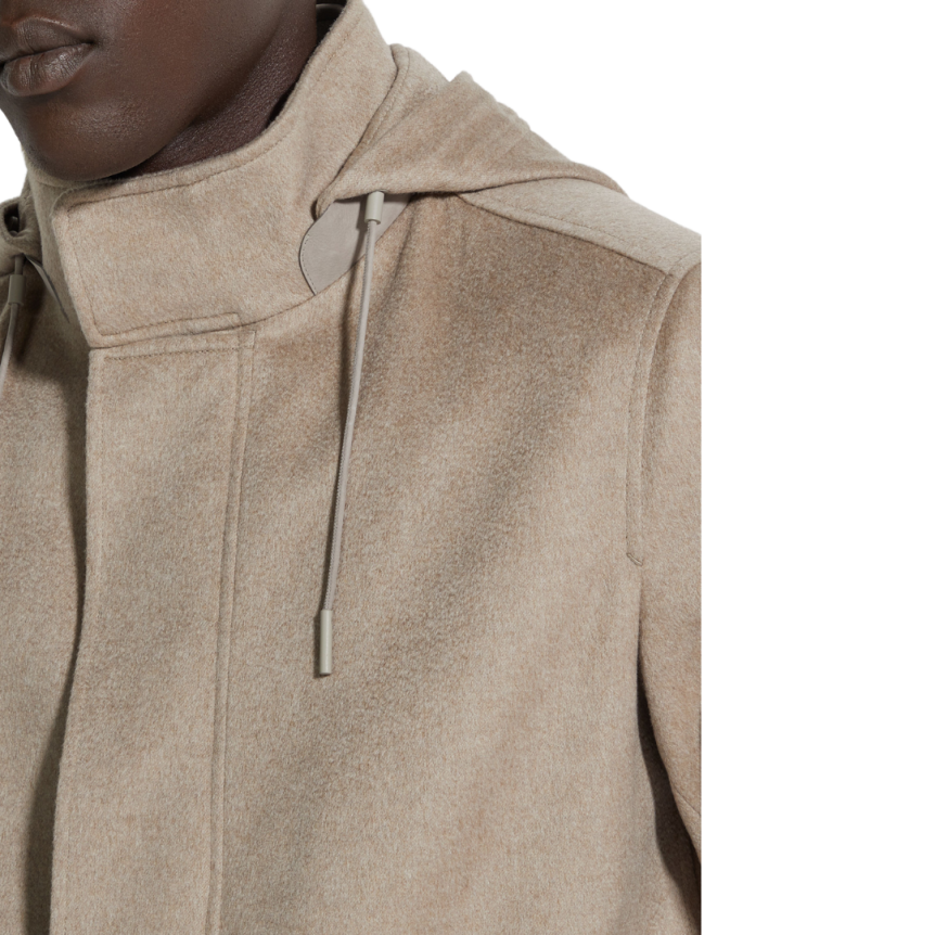 Veste droite ZEGNA Cima à capuche cachemire beige