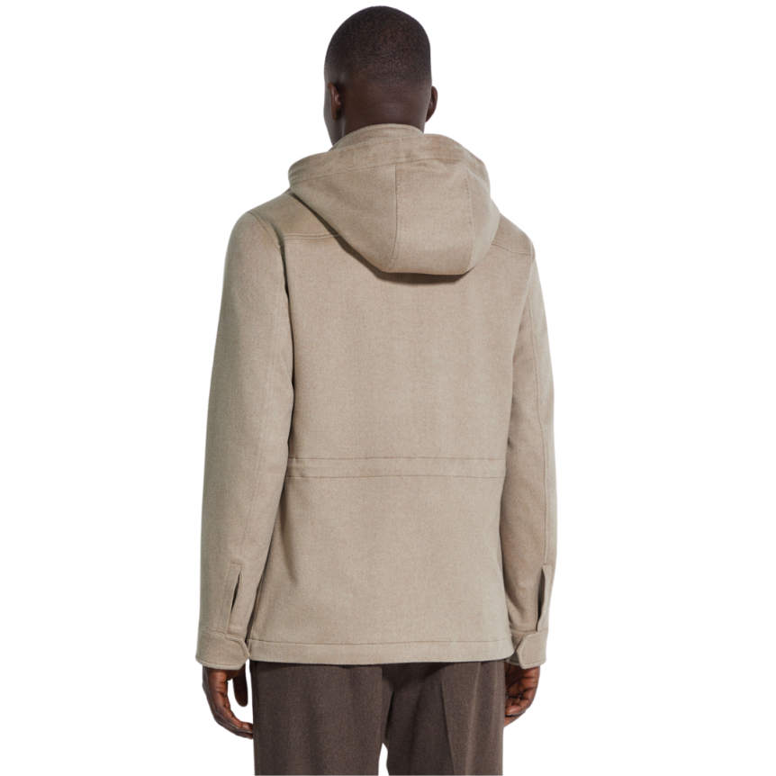 Veste droite ZEGNA Cima à capuche cachemire beige