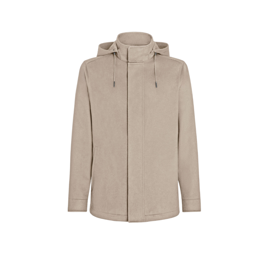 Veste droite ZEGNA Cima à capuche cachemire beige