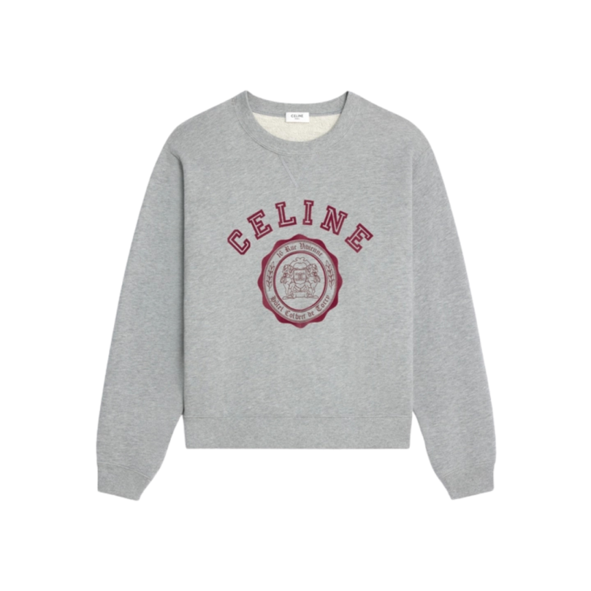 Sweat-shirt col rond coton gris blason CELINE bordeaux
