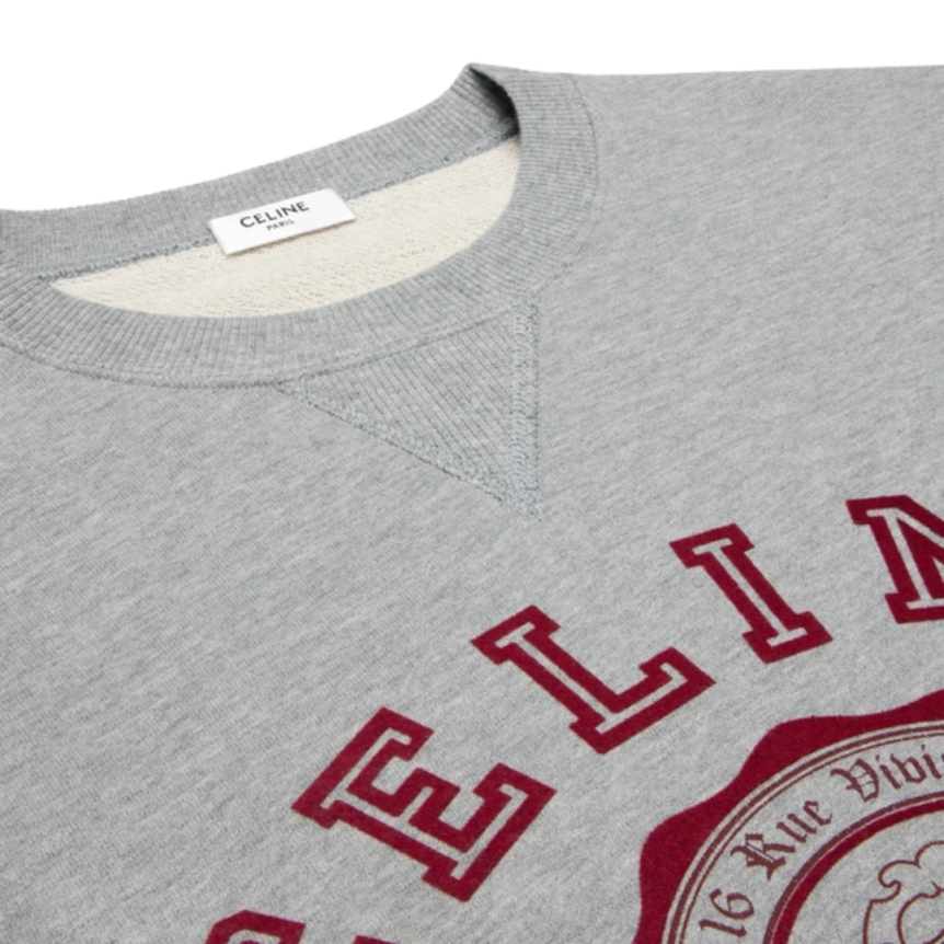 Sweat-shirt col rond coton gris blason CELINE bordeaux