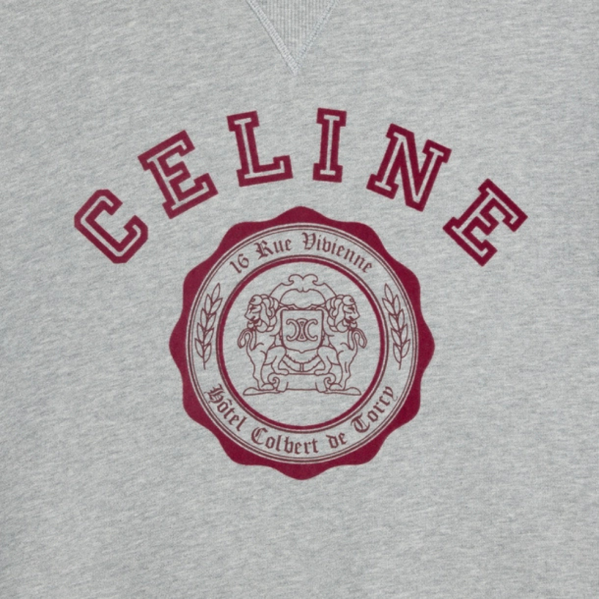 Sweat-shirt col rond coton gris blason CELINE bordeaux
