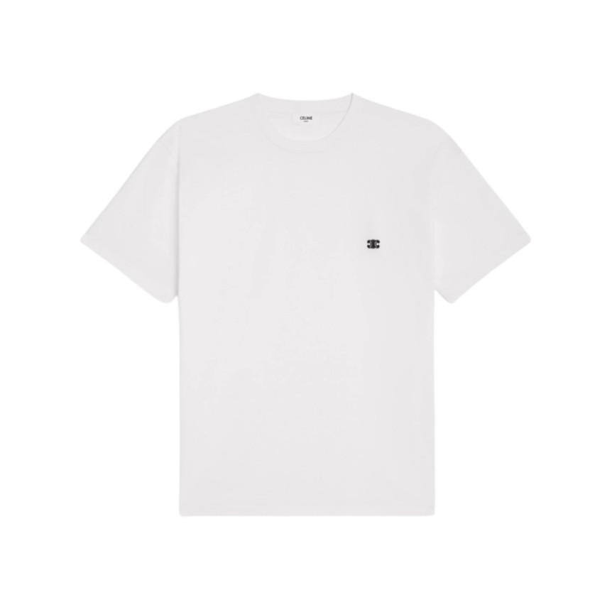 T-shirt CELINE manche courte ample triomphe jersey de coton blanc logo noir