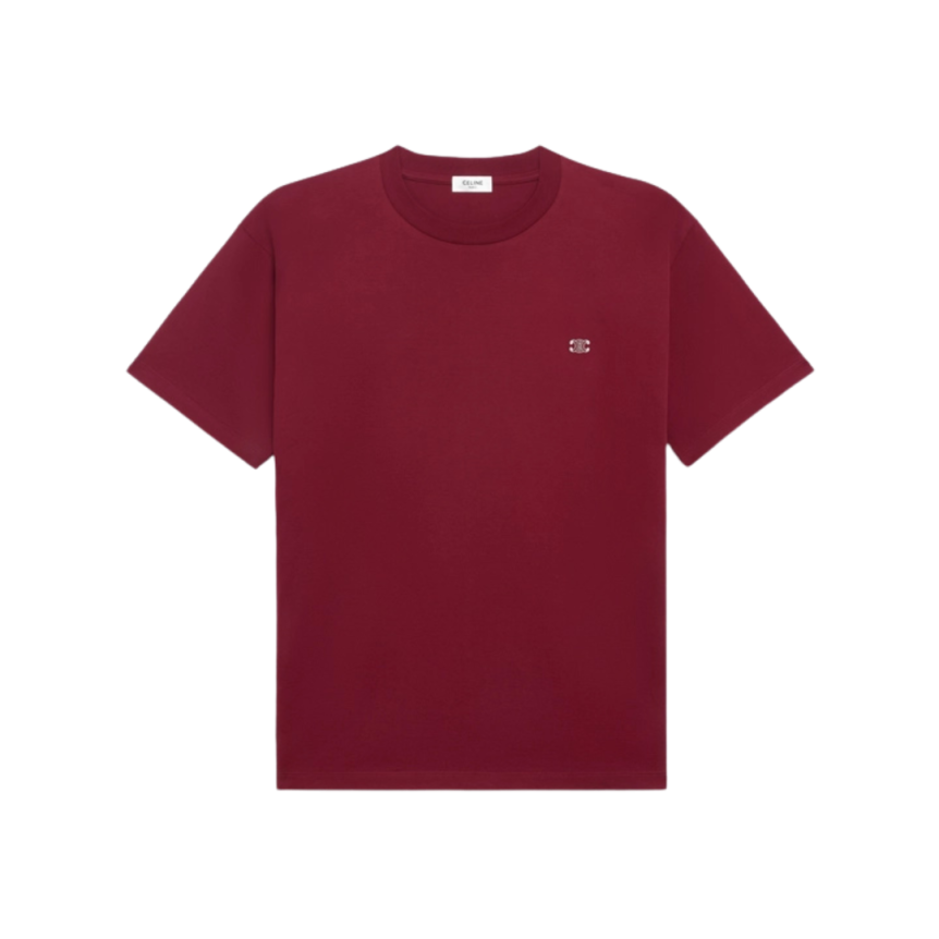 T-shirt manche courte CELINE ample jersey de coton bordeaux logo Triomphe blanc