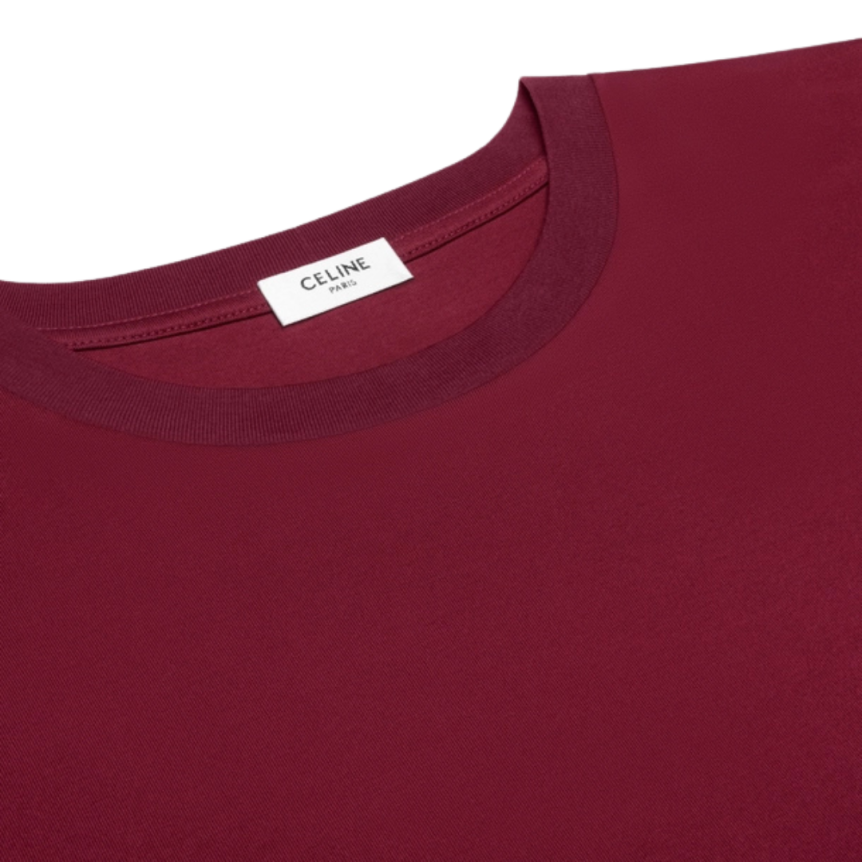 T-shirt manche courte CELINE ample jersey de coton bordeaux logo Triomphe blanc