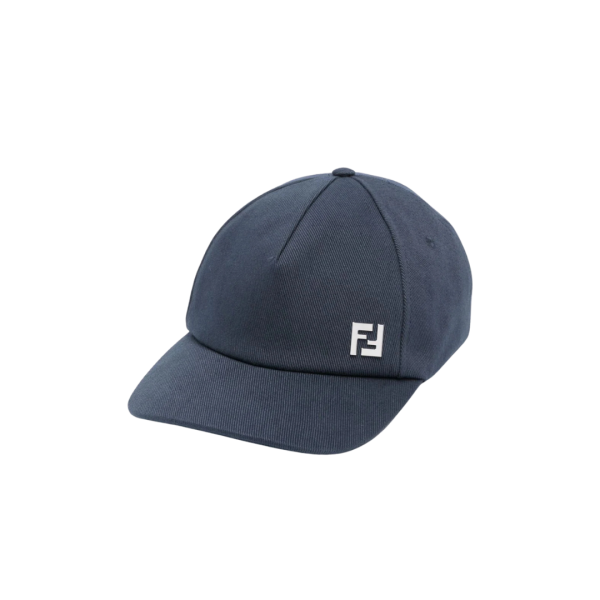 Casquette FENDI coton bleu plaque logo FF blanc