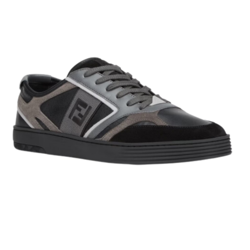 Baskets basses FENDI  Step à lacets cuir noir FF gris