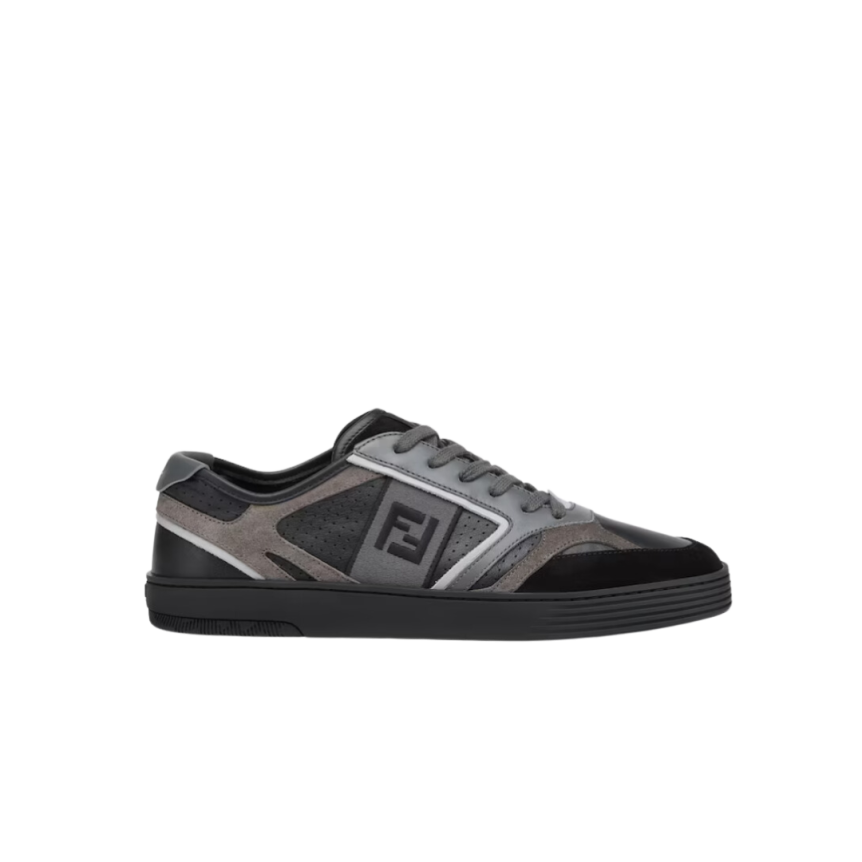 Baskets basses FENDI  Step à lacets cuir noir FF gris