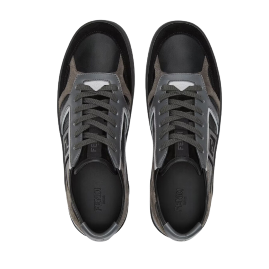 Baskets basses FENDI  Step à lacets cuir noir FF gris