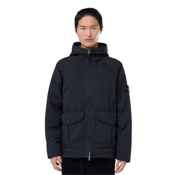 Parka longue à capuche STONE ISLAND David tissu déperlant bleu marine