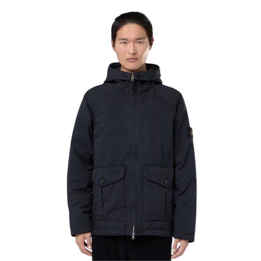 Parka longue à capuche STONE ISLAND David tissu déperlant bleu marine
