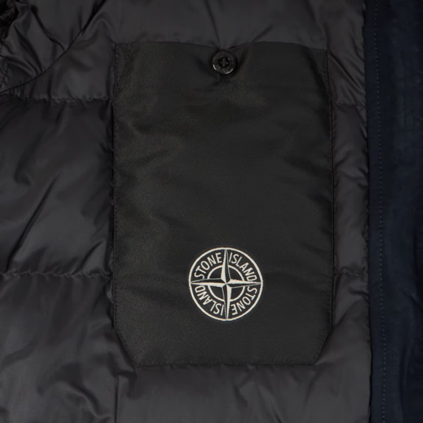 Parka longue à capuche STONE ISLAND David tissu déperlant bleu marine