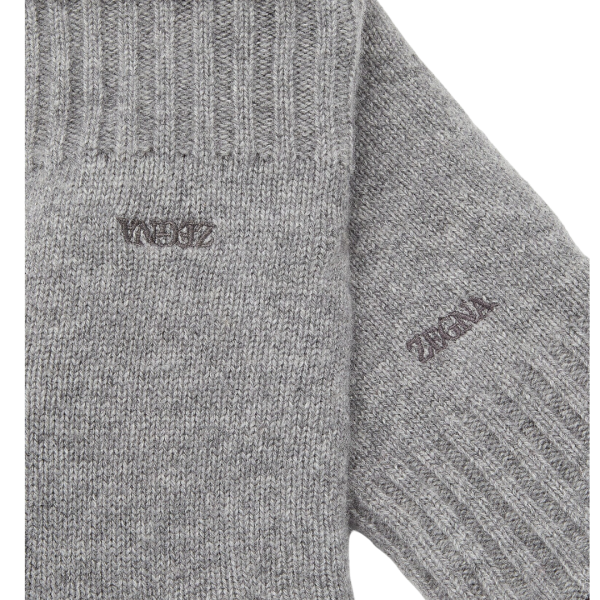 Gants ZEGNA Oasi Cashmere gris paume cuir