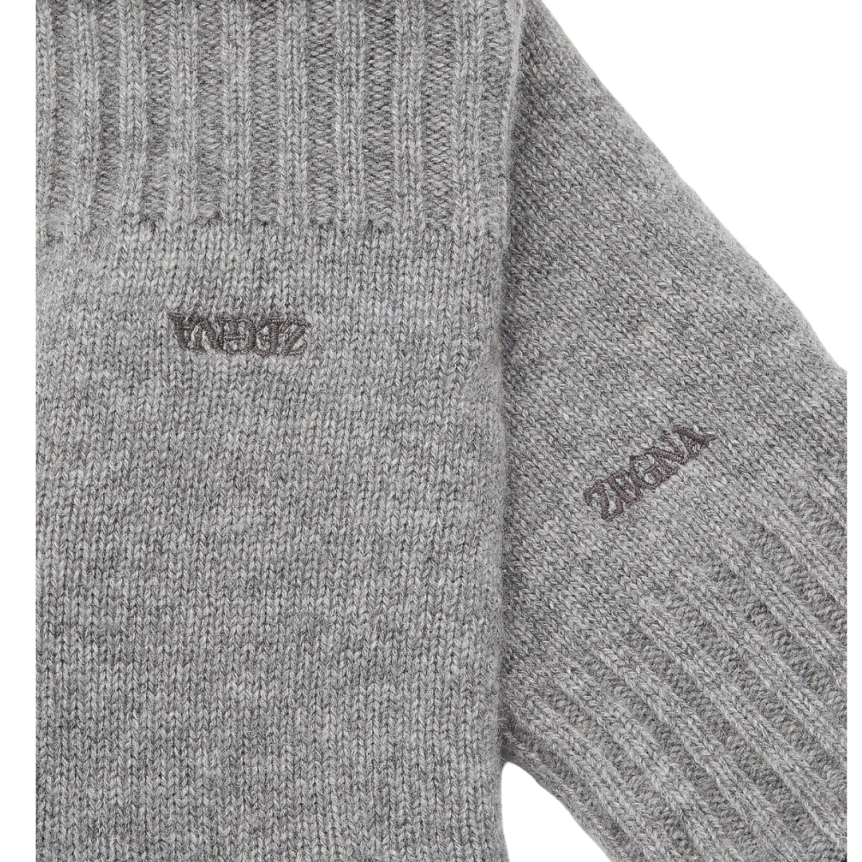Gants ZEGNA Oasi Cashmere gris paume cuir