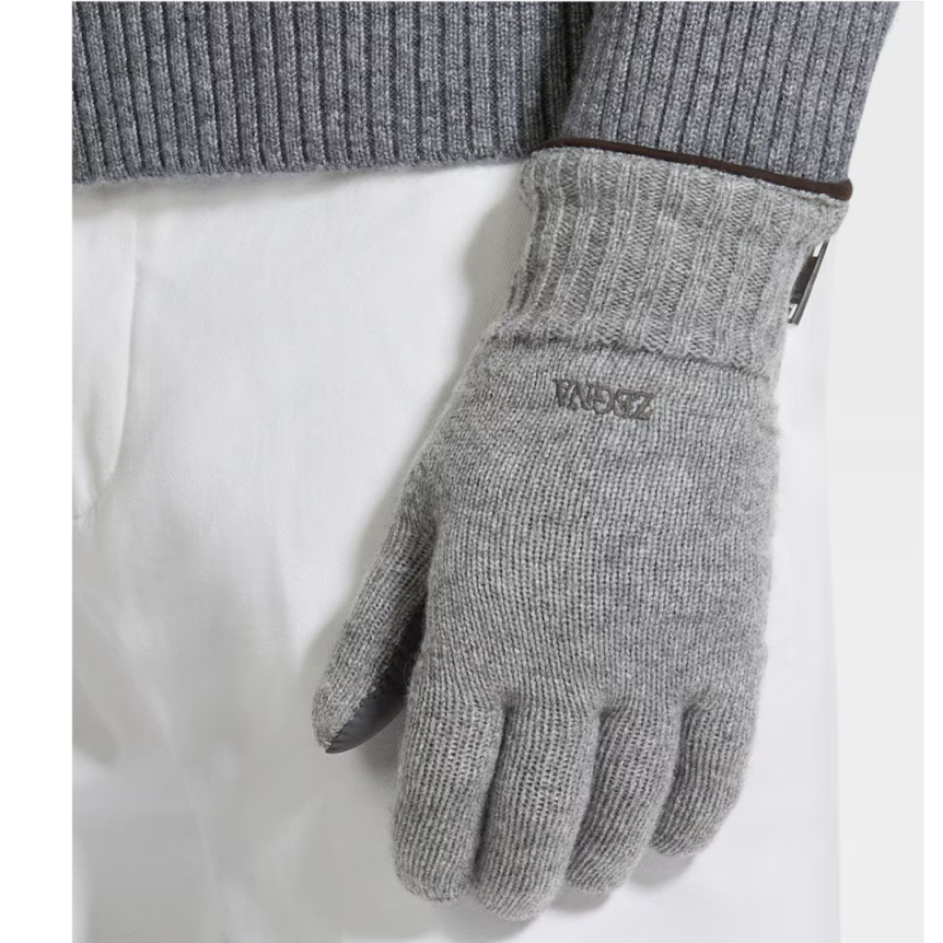 Gants ZEGNA Oasi Cashmere gris paume cuir