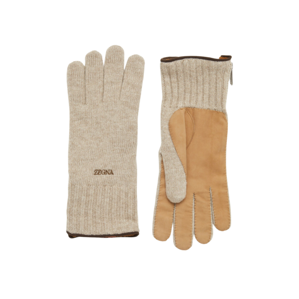 Gants ZEGNA Oasi Cashmere beige paume cuir