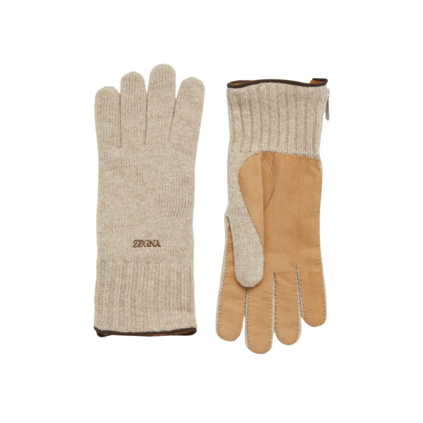 Gants ZEGNA Oasi Cashmere beige paume cuir