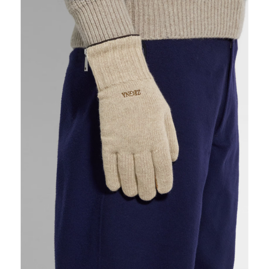 Gants ZEGNA Oasi Cashmere beige paume cuir