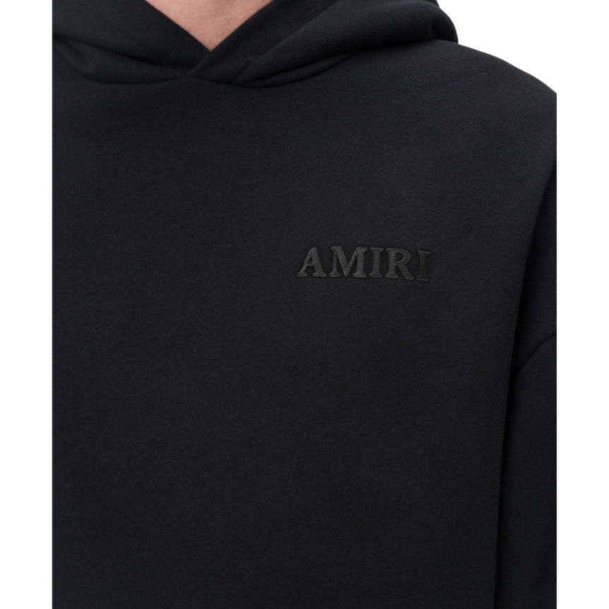 Sweat-shirt capuche AMIRI hoodie coton noir broderie logo ton sur ton