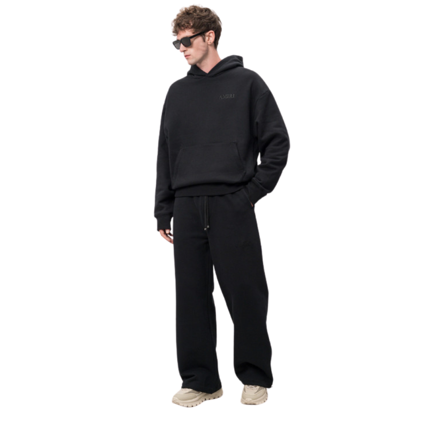 Sweat-shirt capuche AMIRI hoodie coton noir broderie logo ton sur ton