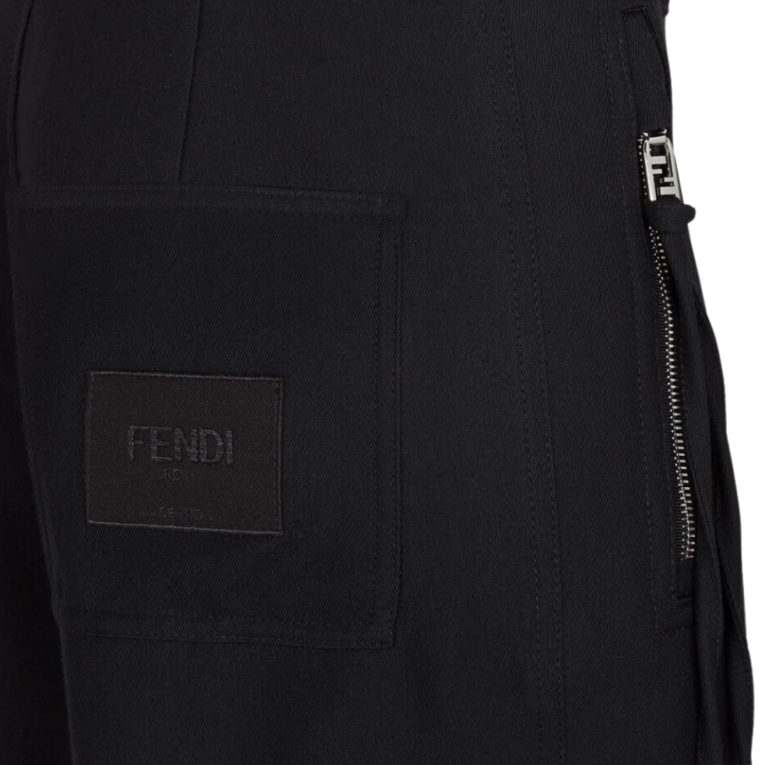 Pantalon slim FENDI coton noir poche zippée