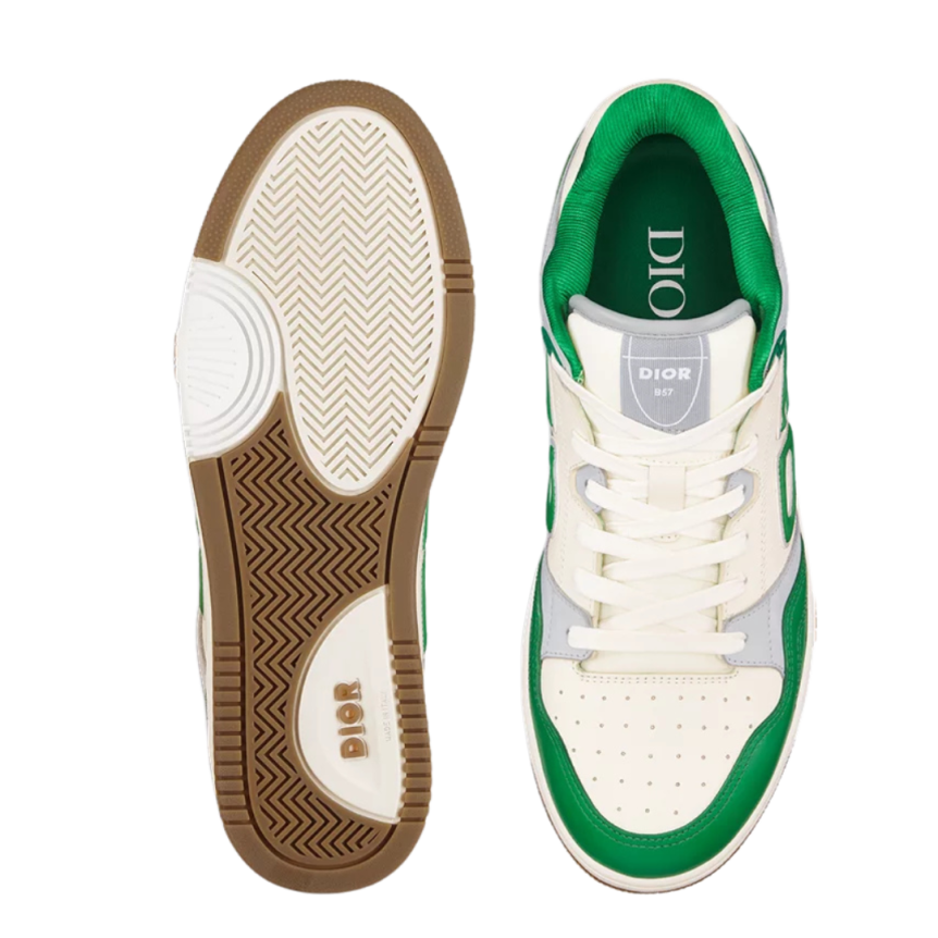 Baskets Sneakers DIOR B57 basses cuir veau blanc CD vert