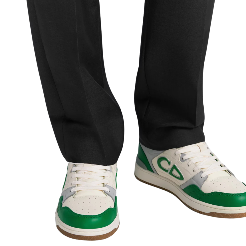 Baskets Sneakers DIOR B57 basses cuir veau blanc CD vert