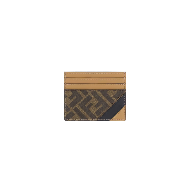 Porte cartes FENDI cuir motif FF marron tabac