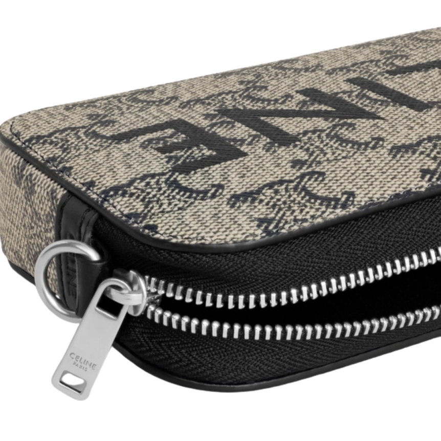 Pochette horizontale toile Triomphe gris logo Celine