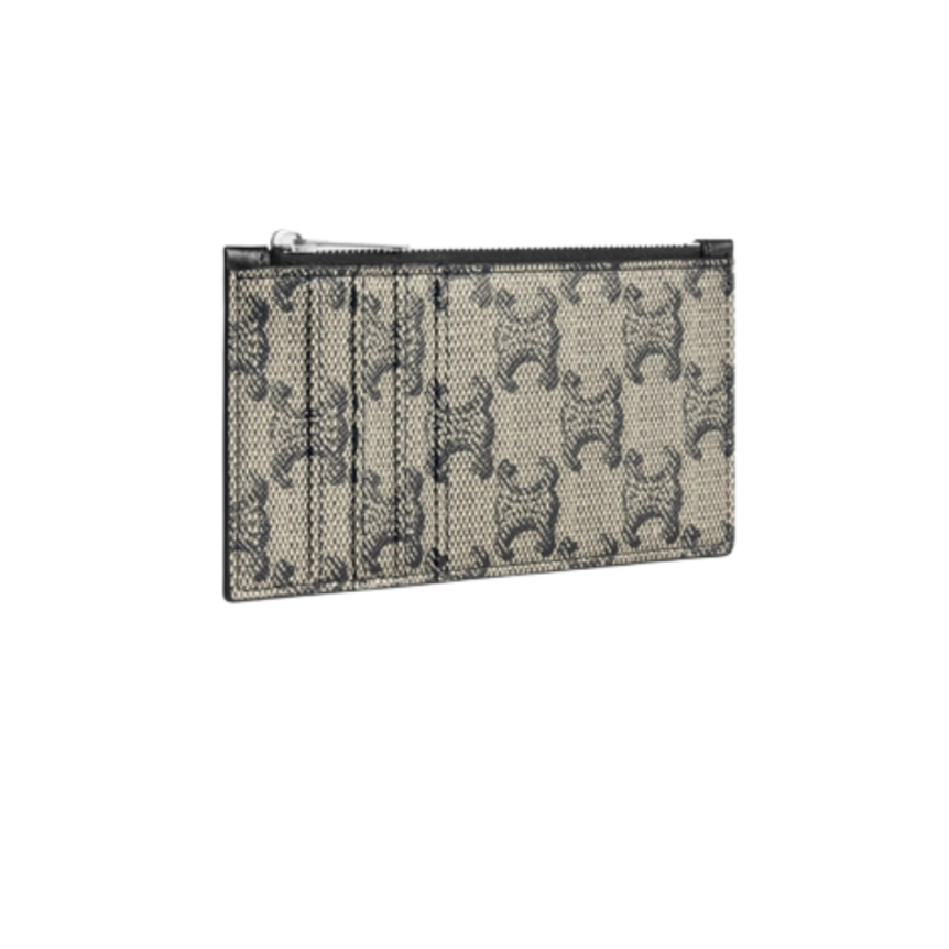 Porte-cartes compact zippé CELINE Triomphe toile cuir veau beige