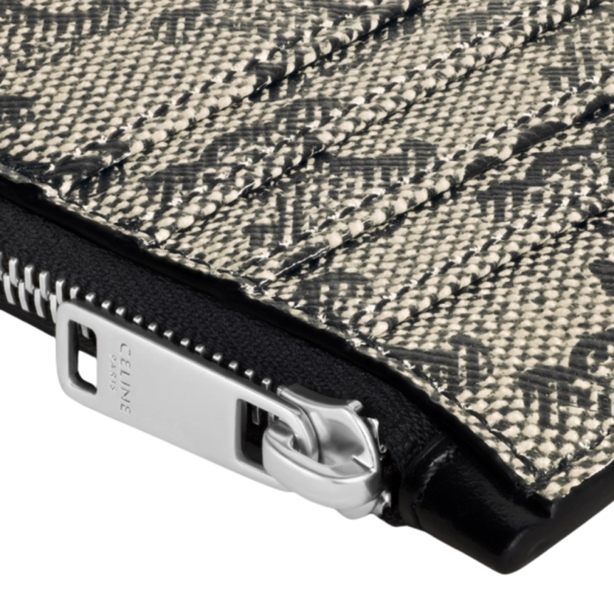 Porte-cartes compact zippé CELINE Triomphe toile cuir veau beige