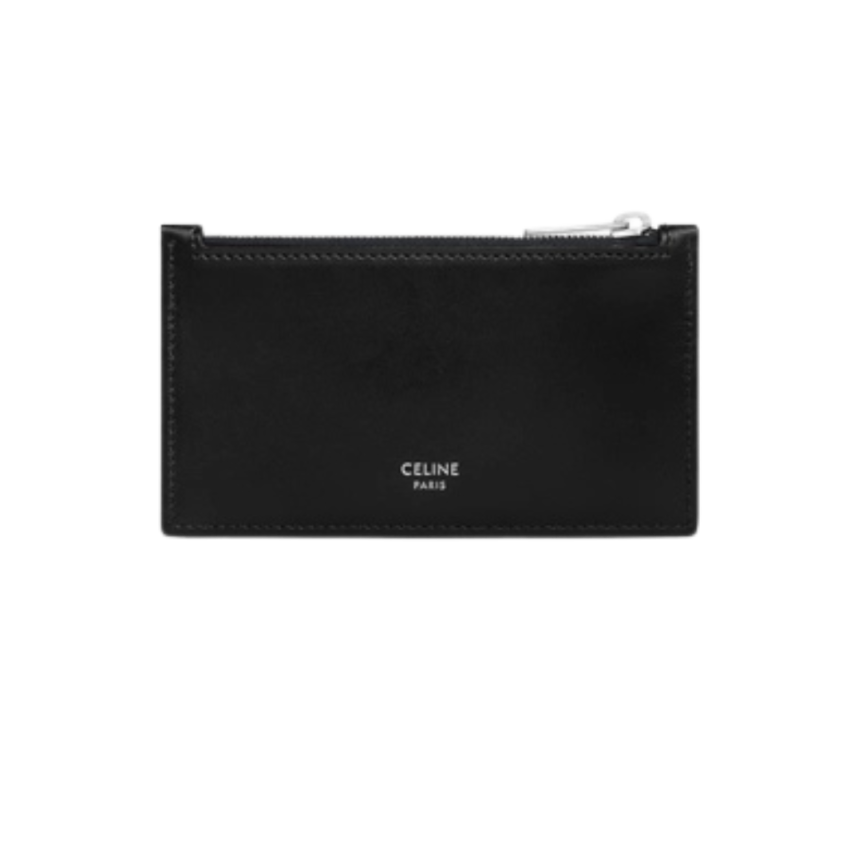 Porte-cartes compact zippé CELINE Triomphe toile cuir veau beige