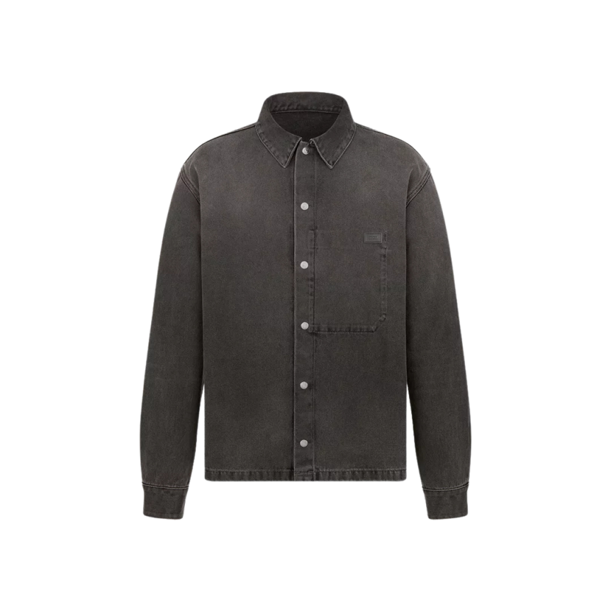 Surchemise DIOR denim sergé coton noir délavé plaque