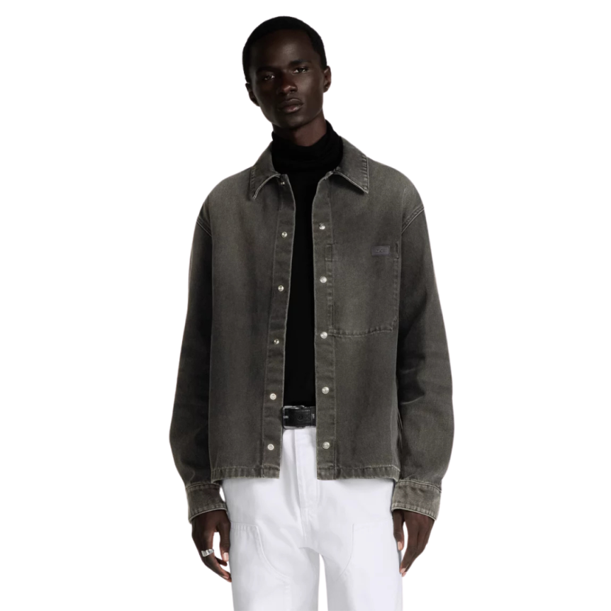 Surchemise DIOR denim sergé coton noir délavé plaque