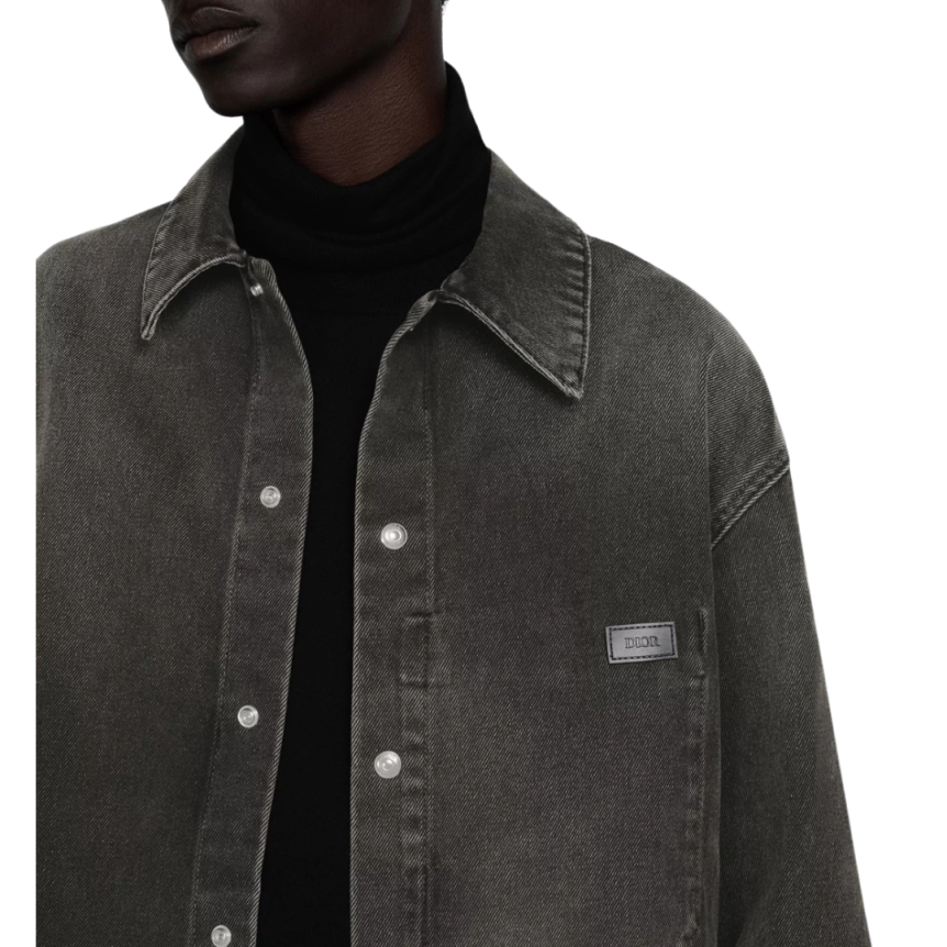 Surchemise DIOR denim sergé coton noir délavé plaque
