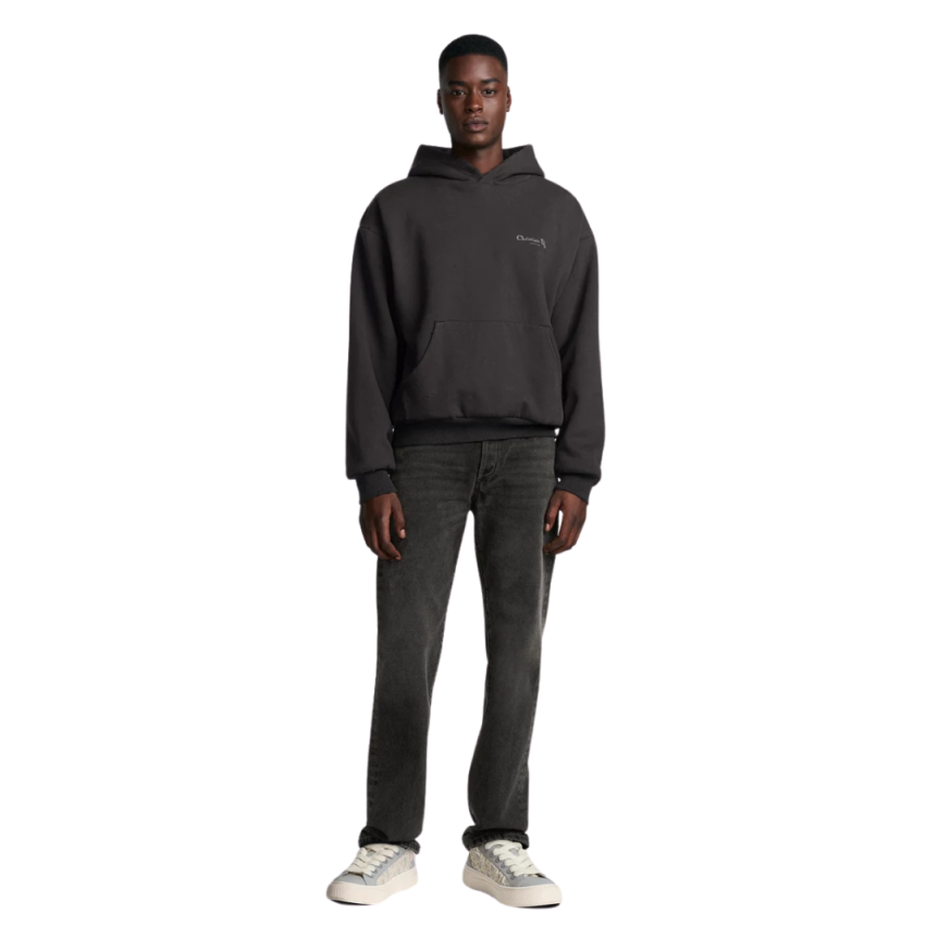 Jean droit DIOR denim sergé coton gris délavé plaque logo