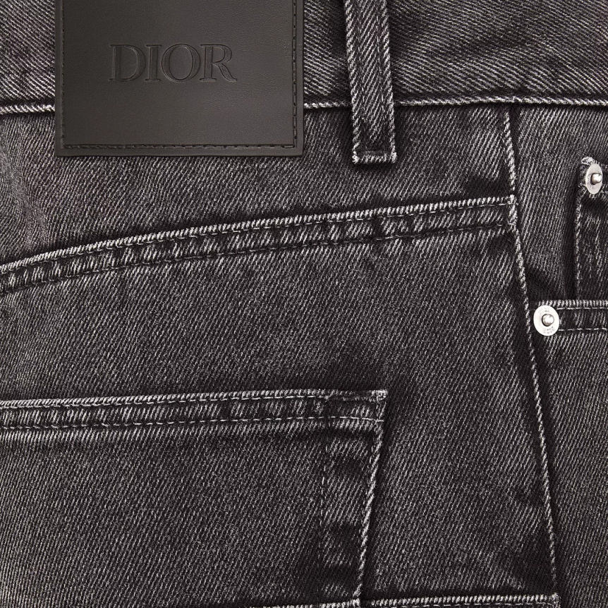 Jean droit DIOR denim sergé coton gris délavé plaque logo
