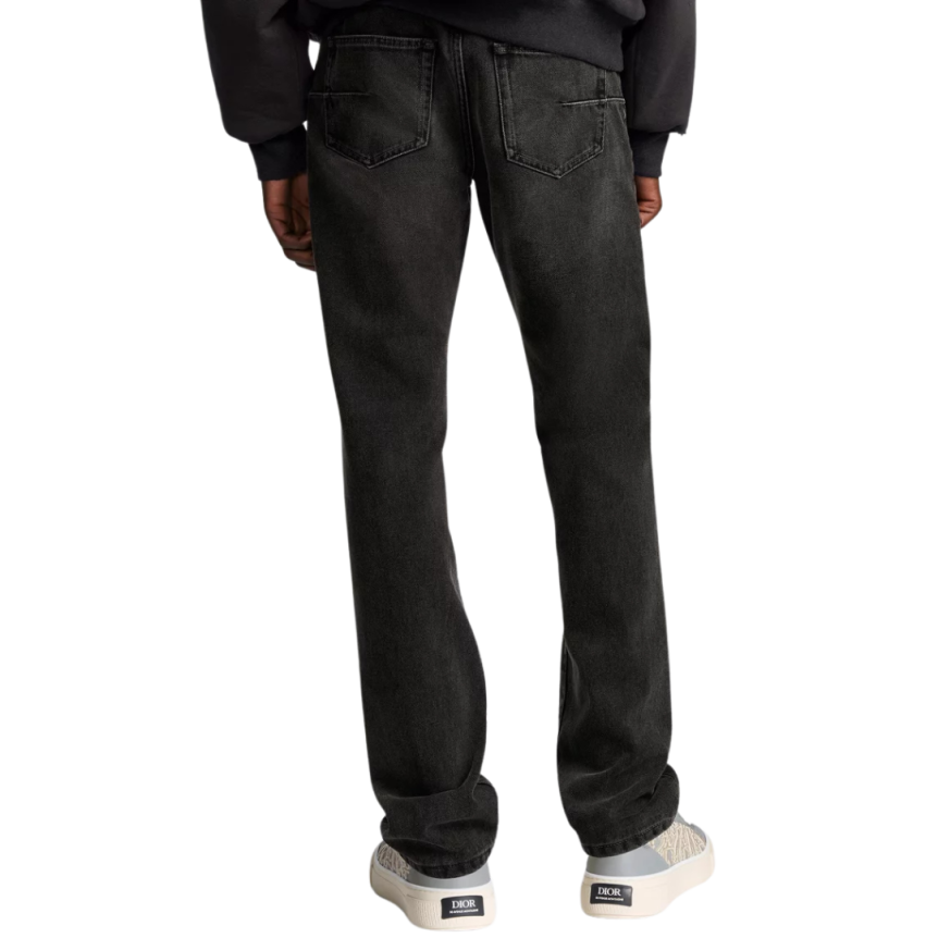 Jean droit DIOR denim sergé coton gris délavé plaque logo