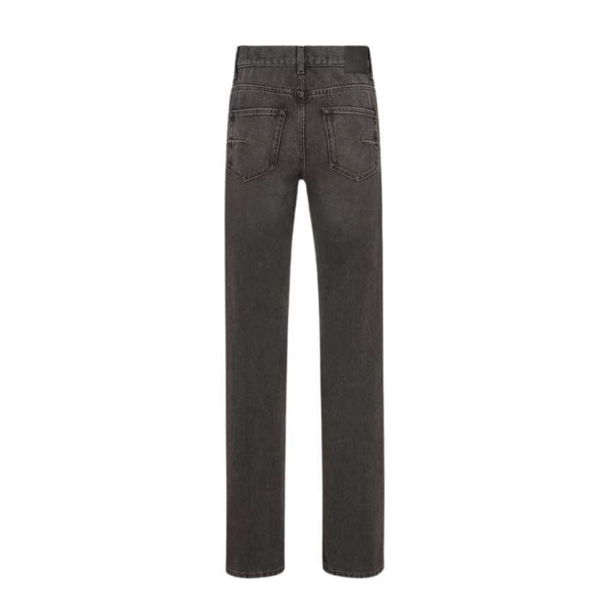 Jean droit DIOR denim sergé coton gris délavé plaque logo