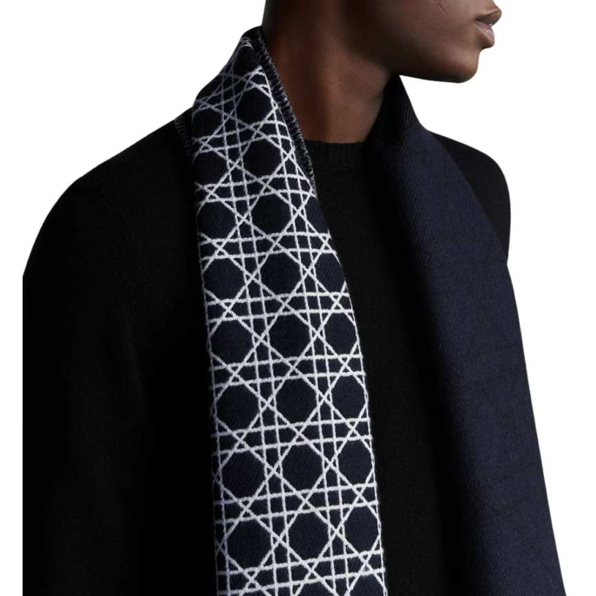 Écharpe DIOR Cannage rayures laine bleu marine gris blanc