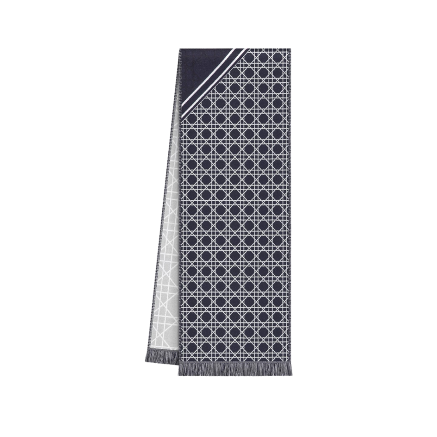 Écharpe DIOR Cannage rayures laine bleu marine gris blanc