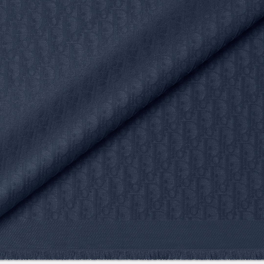 Echarpe Étole Dior Oblique Laine soie bleu marine