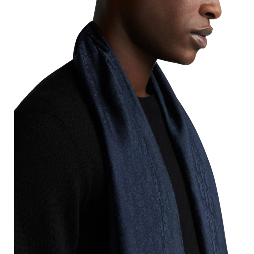 Echarpe Étole Dior Oblique Laine soie bleu marine