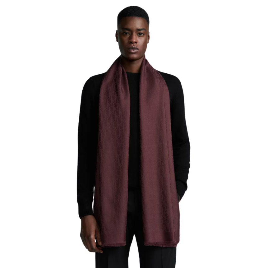 Echarpe Étole Dior Oblique laine soie bordeaux