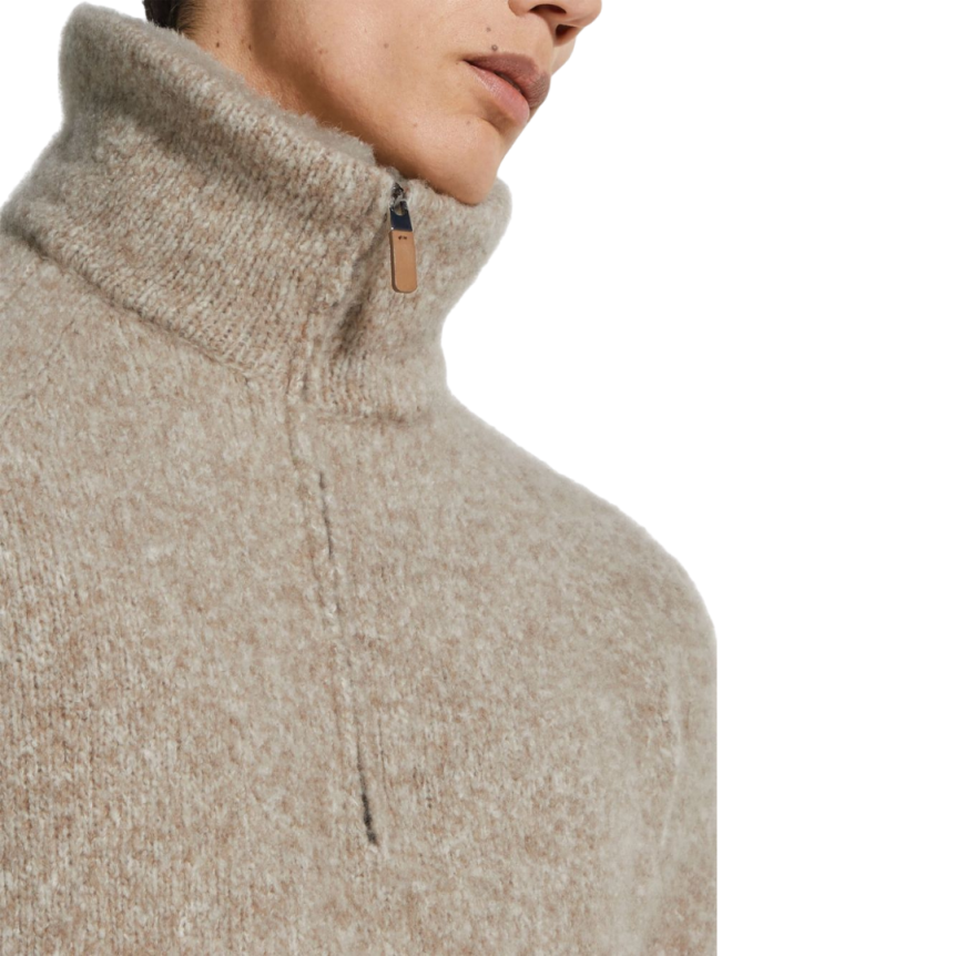 Pull col montant ZEGNA zippé cachemire beige chiné intérieur fourrure