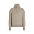 Pull col montant zippé cachemire beige chiné intérieur fourrure