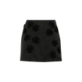 Jupe courte nylon satin noir broderie fleurs