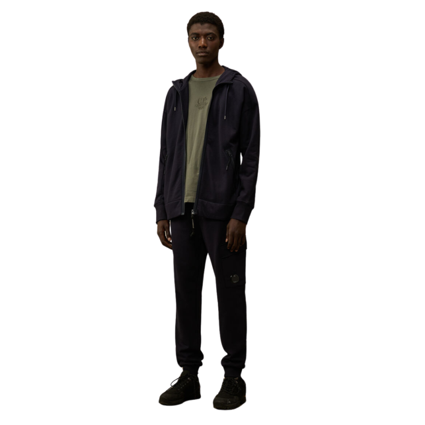 Cardigan Sweat-shirt zippé CP COMPANY polaire bleu marine capuche lunettes